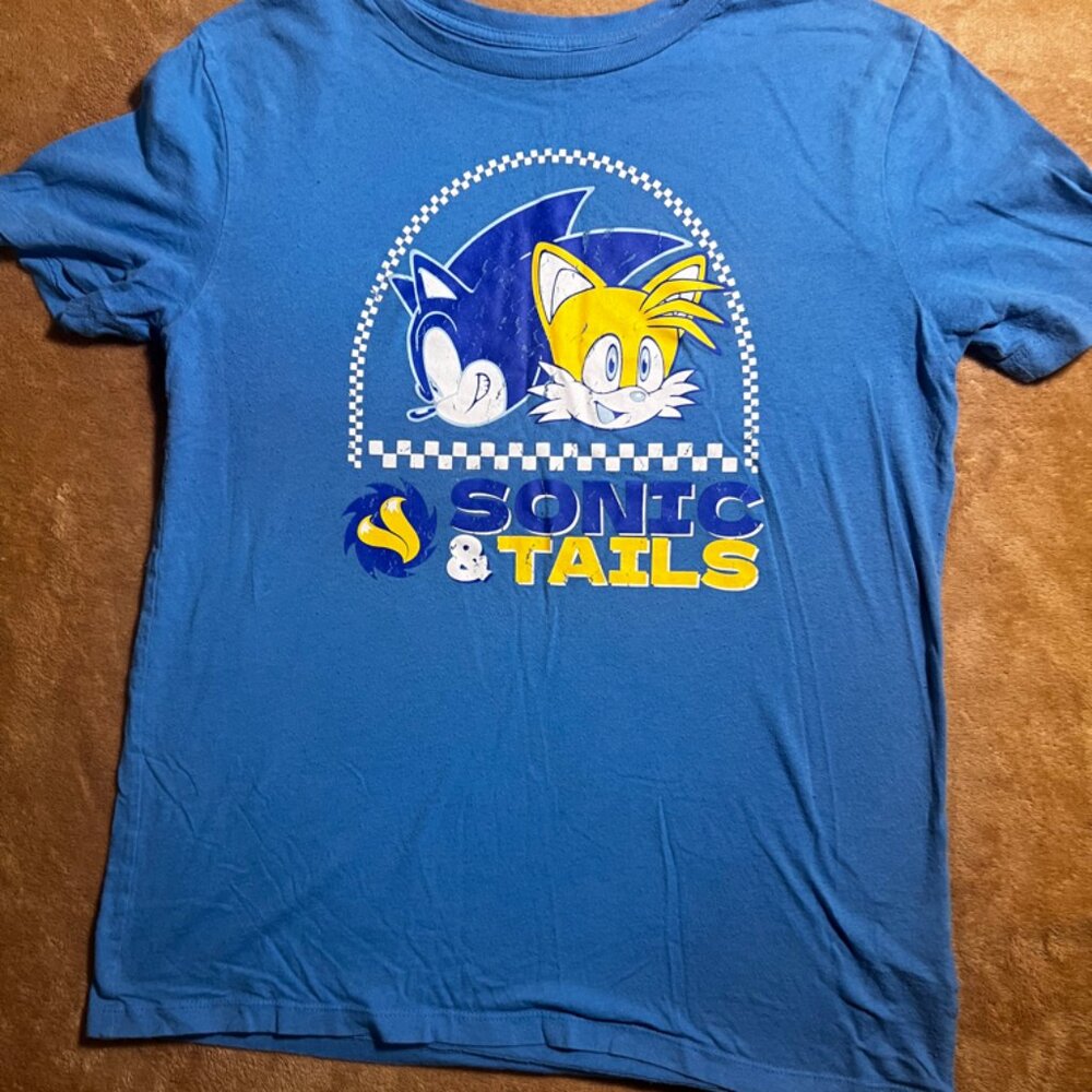 Old Navy Youth 2XL(18) Blue Sonic The Hedgehog Tails Graphic Crew Neck Tee Shirt